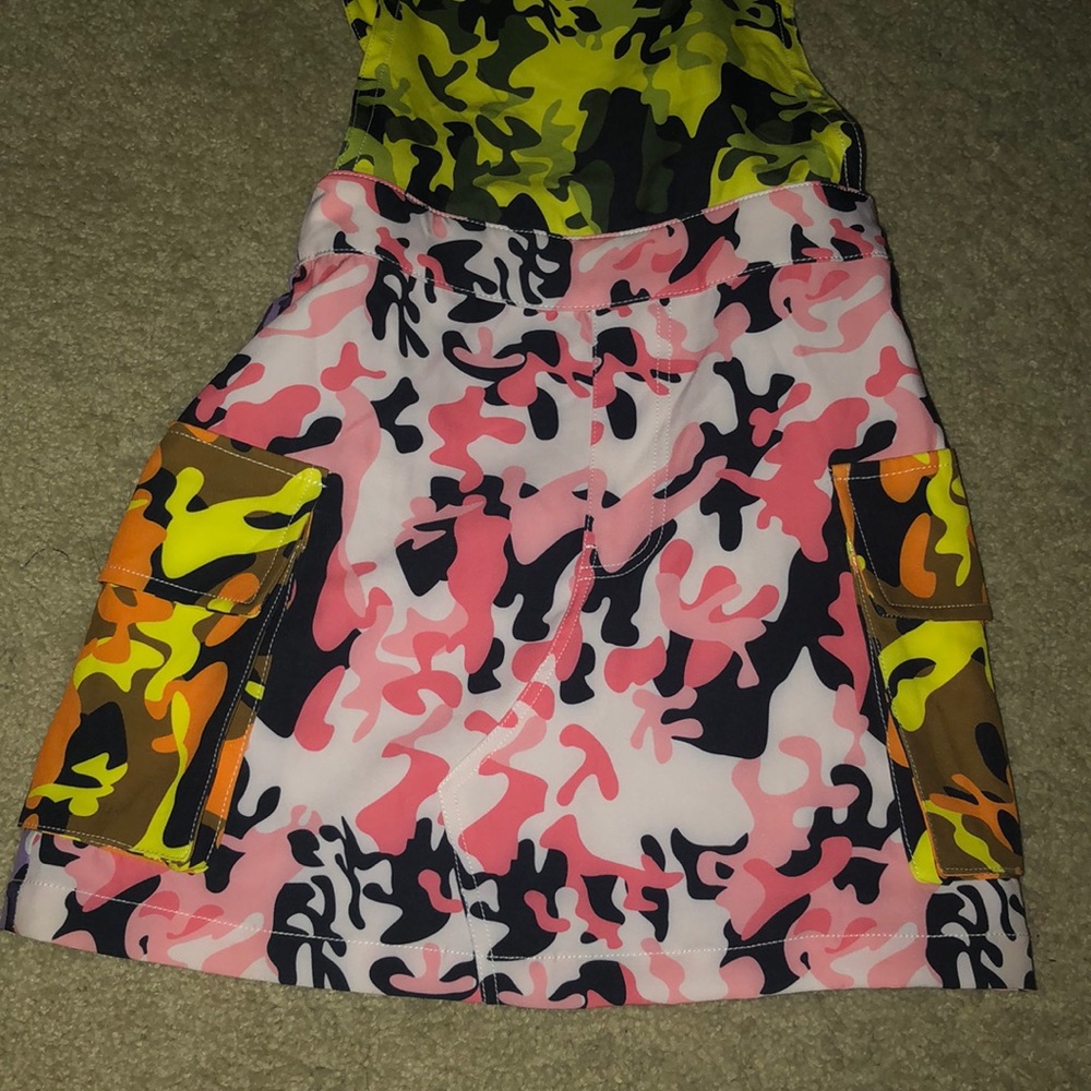 gsuwoo (shopsoreal) camo starburst overalls dress